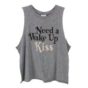 H&M Gray Graphic PJ Muscle Tank Top "Need A Wake Up Kiss"